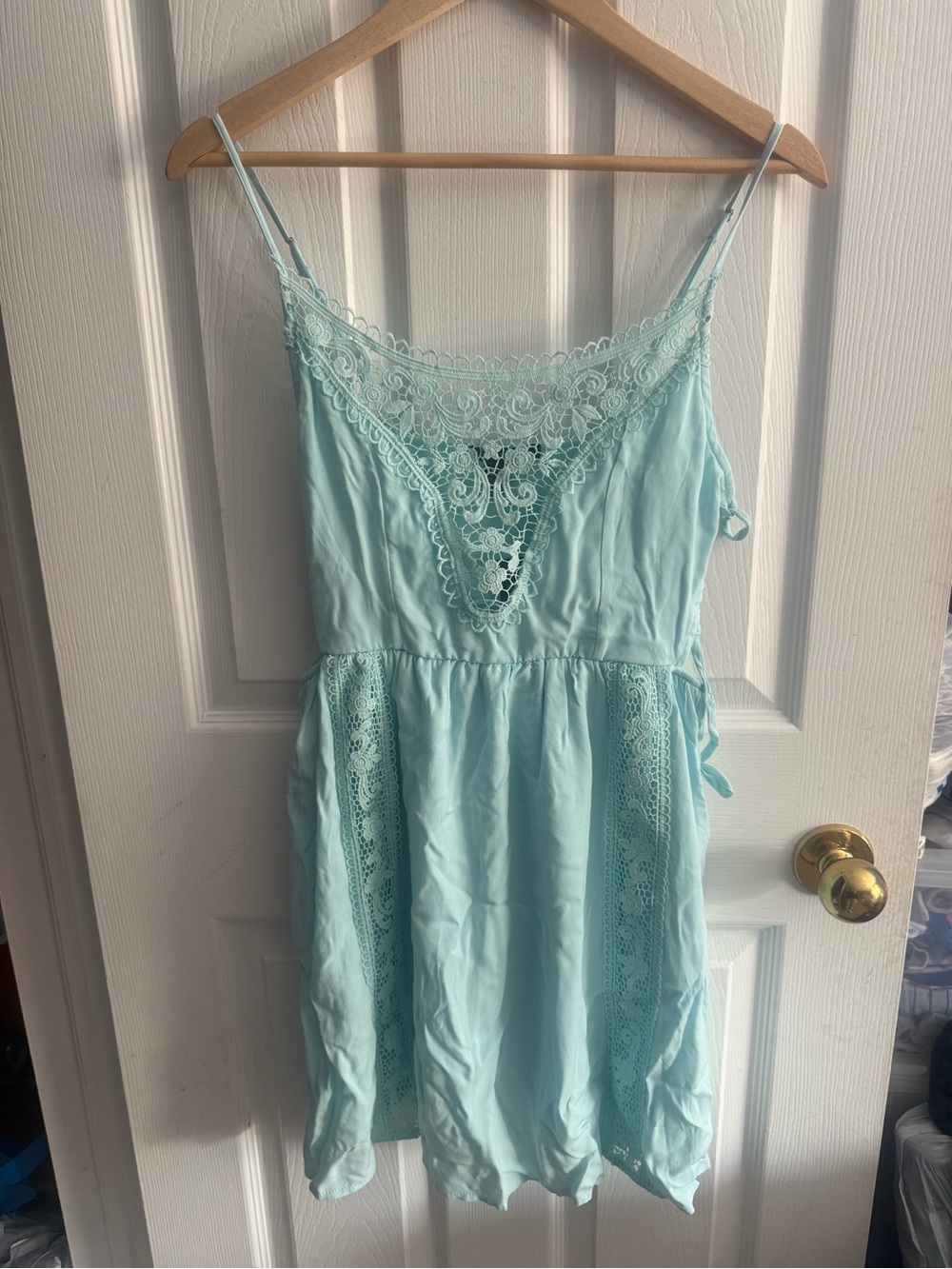 Forever 21 Light Aqua Lace-Trim Slip Dress